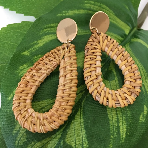 Jewelry - Woven Wicker Teardrop Studded Earrings